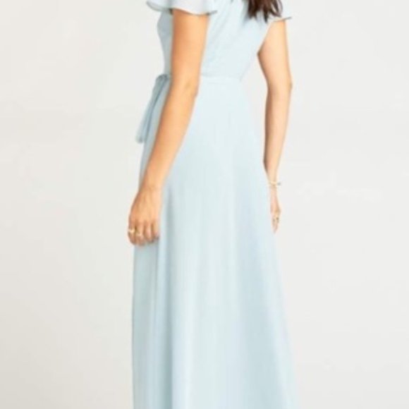 Show Me Your Mumu Noelle Wrap Dress STEEL BLUE CHIFFON, Size X-Small (NWT) - Picture 3 of 4